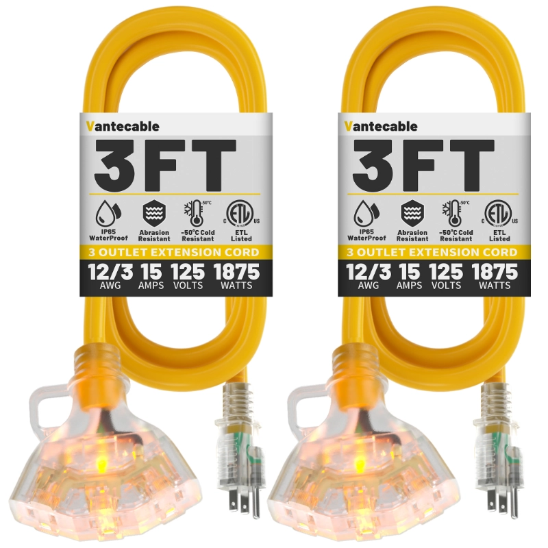 12/3 Gauge Outdoor Extension Cord with Multiple Outlets Light Indicator-Vantecable