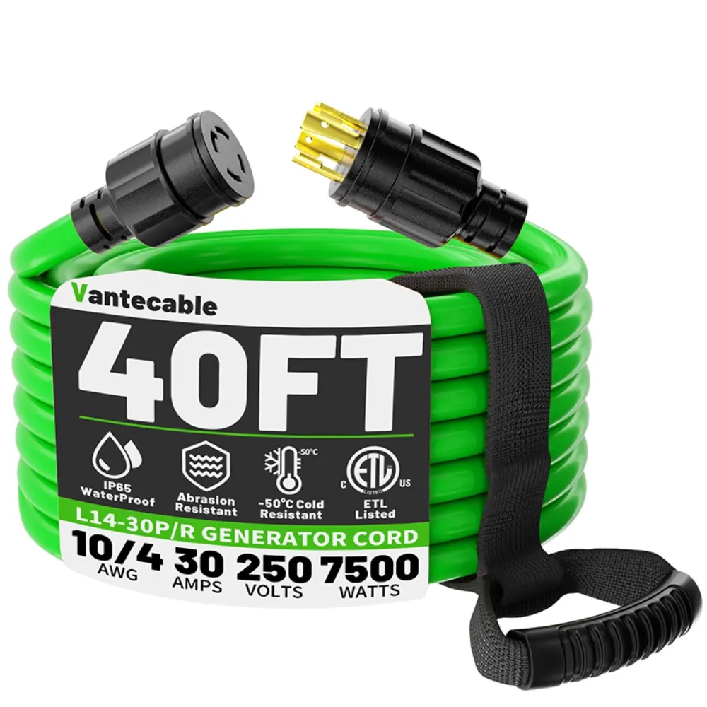 [10ft to100ft] 10 Gauge 30 Amp Generator Extension Cord 4 Prong, NEMA L14-30P/L14-30R,green/black,Waterproof,ETL,flexible 