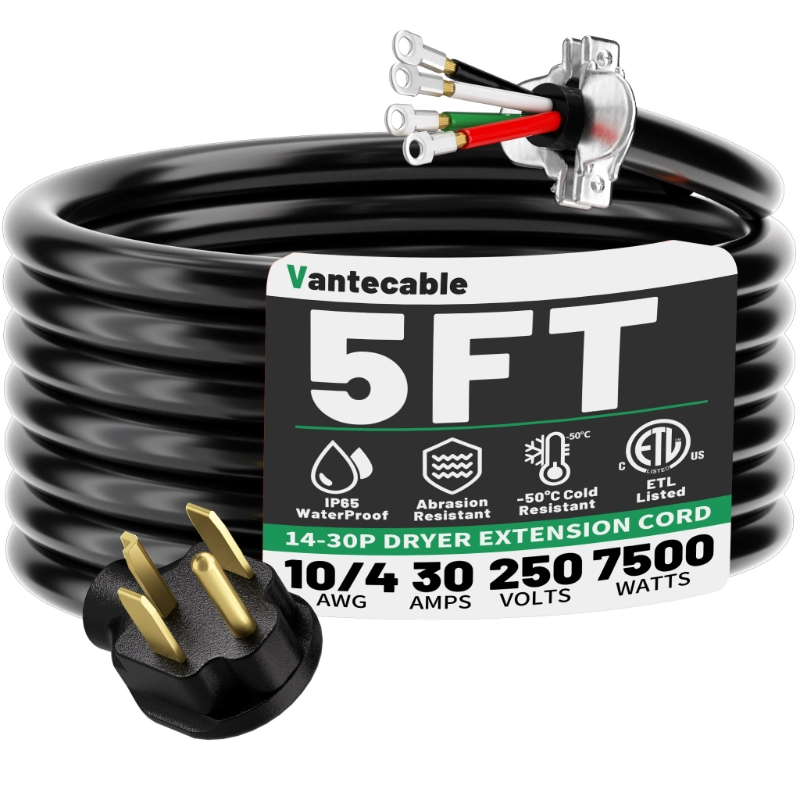 4 Prong Dryer Cord 30 AMP Black, 10/4 Gauge Dryer Extension Cord Heavy Duty-Vantecable