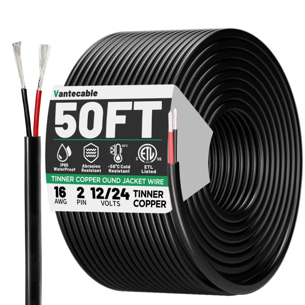 [30ft to 50ft] 16/2 Gauge Electrical Wire, Stranded PVC Flexible Power Cable,black,Waterproof,ETL