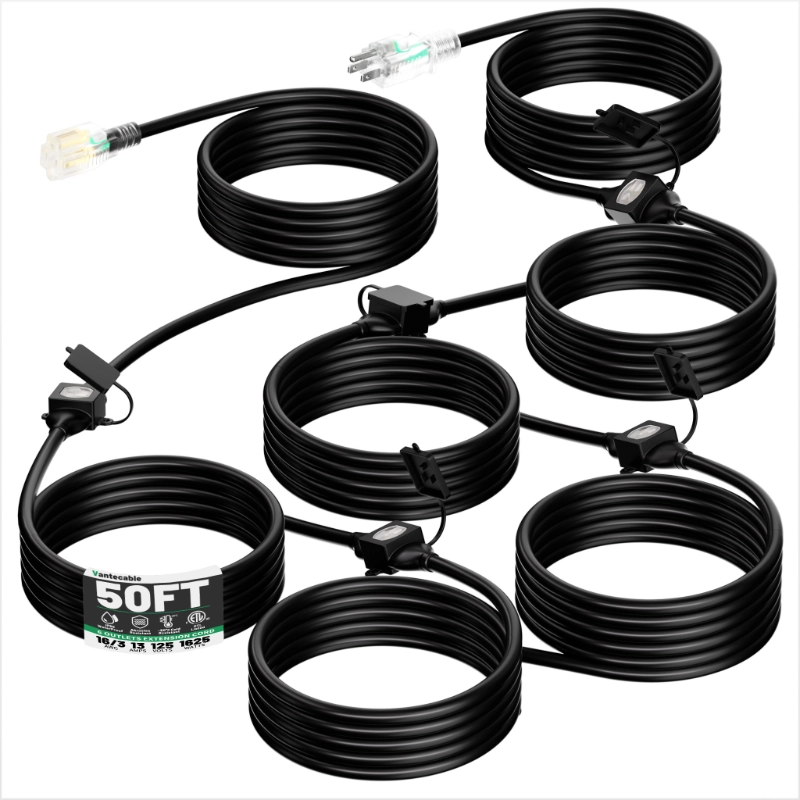 25 FT Outdoor Extension Cord with Multiple Outlets-Vantecable