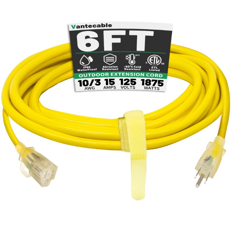6 Ft 10/3 Outdoor Extension Cord Waterproof Heavy Duty 10 Gauge 3 Prong-Vantecable