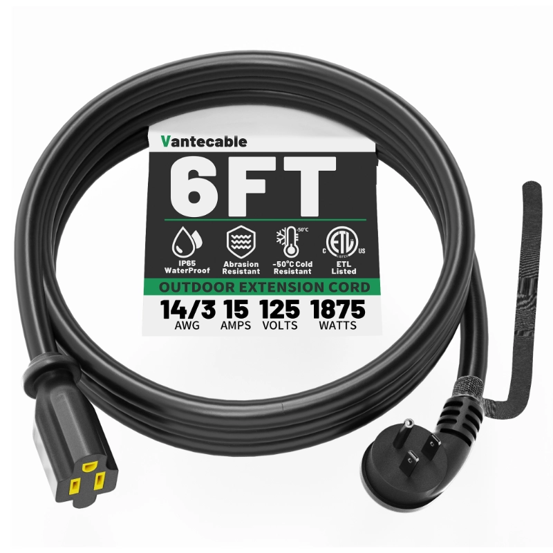 14 Gauge 3 Feet (3 Pack) Flat Plug Extension Cord Black Indoor Outdoor-Vantecable