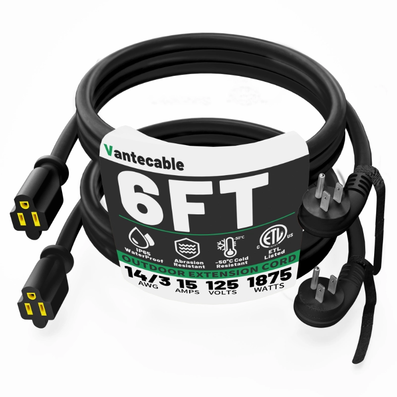 14 Gauge 3 Feet (3 Pack) Flat Plug Extension Cord Black Indoor Outdoor-Vantecable