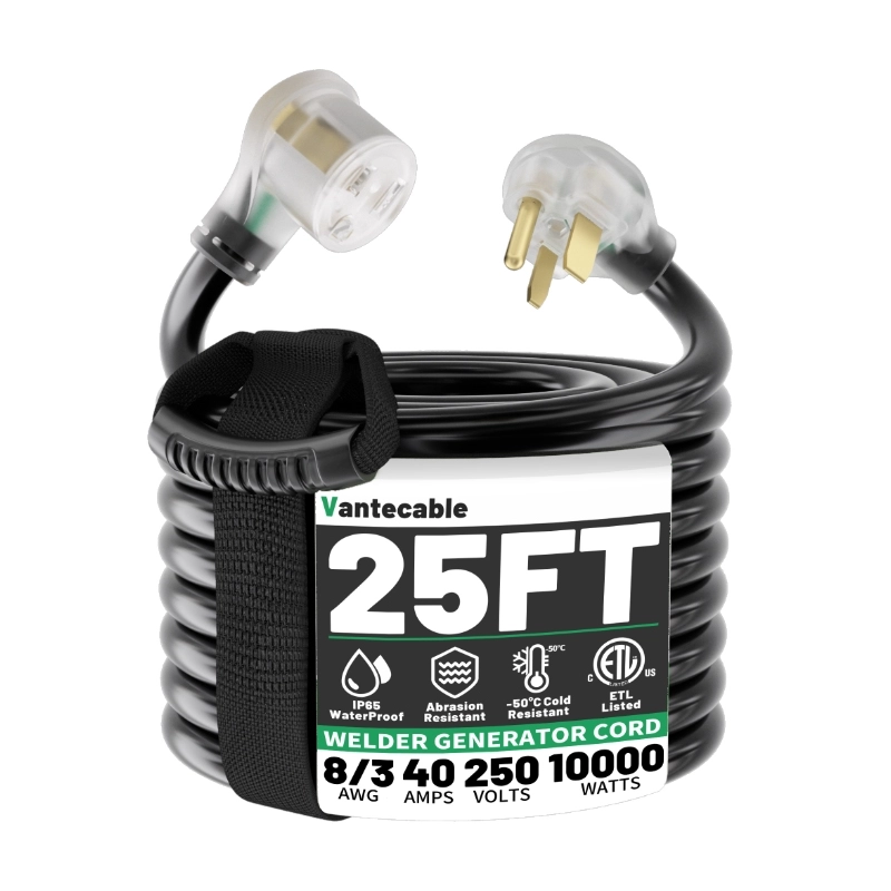 8 Gauge 50ft Welder Extension Cord Outdoor with LED Indicator, NEMA 6-50 Heavy Duty Welding Cord 3 Prong