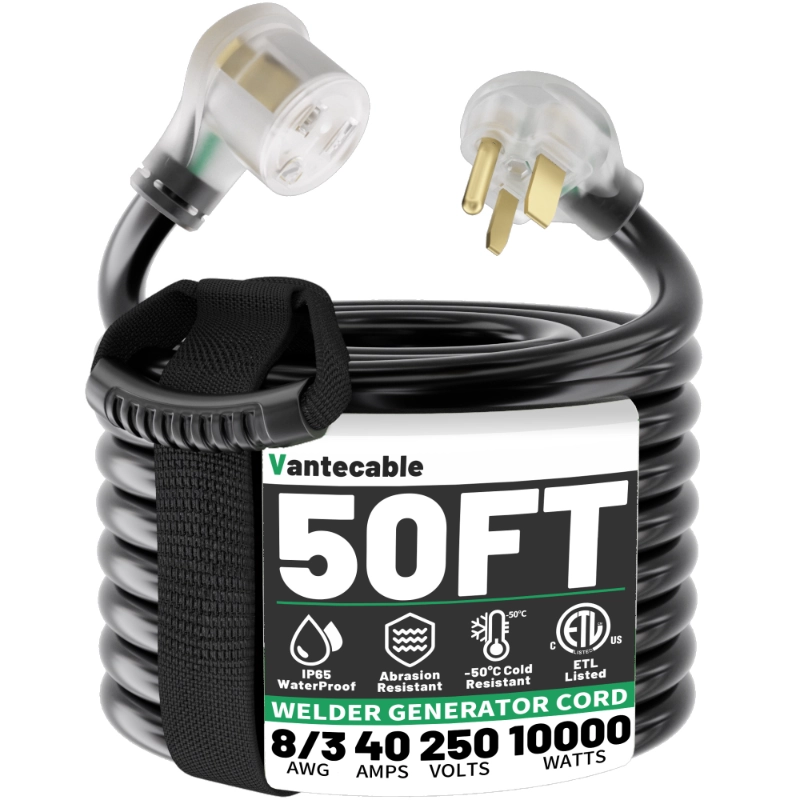 8 Gauge 50ft Welder Extension Cord Outdoor with LED Indicator, NEMA 6-50 Heavy Duty Welding Cord 3 Prong