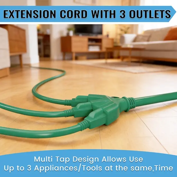[10ft to 100ft] 16/3 Gauge Multi-Outlet Outdoor Extension Cord, Waterproof Power Splitter, Landscape Green,Waterproof,ETL,flexible