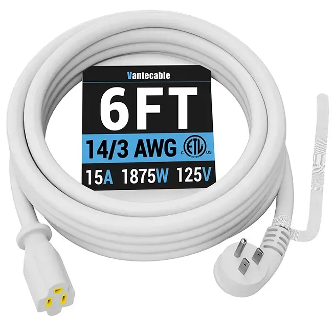 [1ft to 15ft] 14/3 Gauge Flat Plug Extension Cord, White Space-Saving Slim Design, Indoor/Outdoor,Waterproof,ETL,flexible