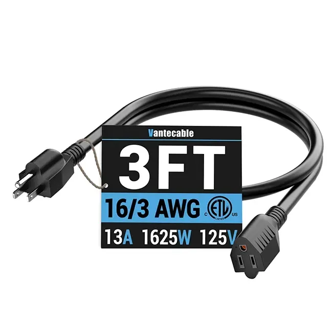 [3ft to 300ft] 16/3 Gauge Indoor Outdoor Extension Cord,balck,Waterproof,ETL,flexible