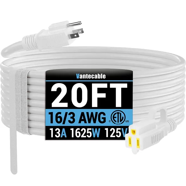 [3ft to20ft] 16/3AWG Indoor Outdoor Extension Cord,white,Waterproof,ETL,flexible