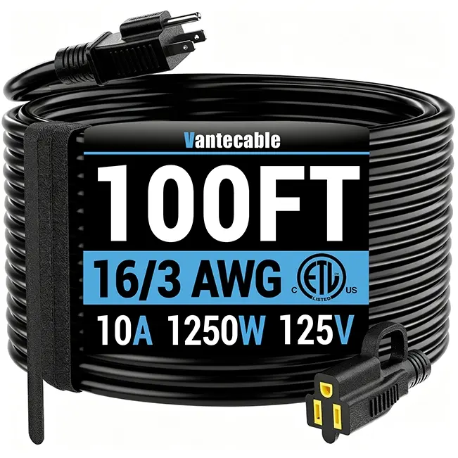[8ft to 100ft] 16/3 Gauge Black Outdoor Extension Cord, Waterproof Heavy Duty for Landscape Lighting,ETL,flexible