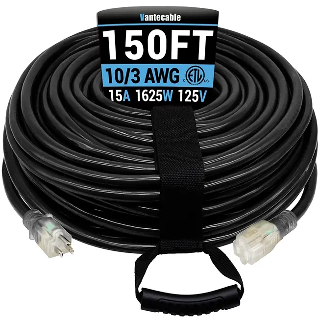 [6ft to 150ft] 10/3 Outdoor Heavy Duty Extension Cord,black,Waterproof,ETL,flexible