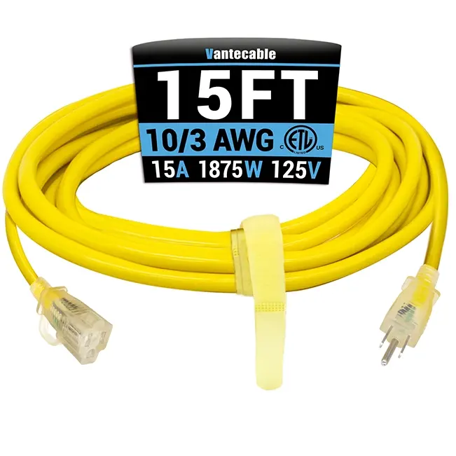 [6ft to 150ft] 10/3 Outdoor Heavy Duty Extension Cord,yellow,Waterproof,ETL,flexible