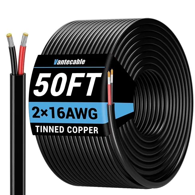 [30ft to 50ft] 16/2 Gauge Electrical Wire, Stranded PVC Flexible Power Cable,black,Waterproof,ETL