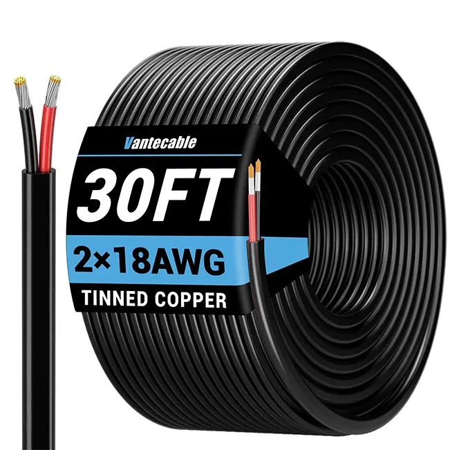 [30ft to 50ft] 18/2 Gauge Electrical Wire, Stranded PVC Flexible Low Voltage Power Cable,black,Waterproof,ETL