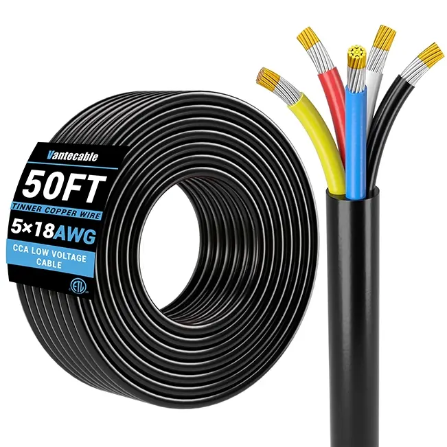 [50ft to 100ft] 18 Gauge Automotive Wire, 3/4/5 Conductor Electrical Stranded PVC Cord, 12V Low Voltage Power & Signal Cable,black,Waterproof,ETL,flexible