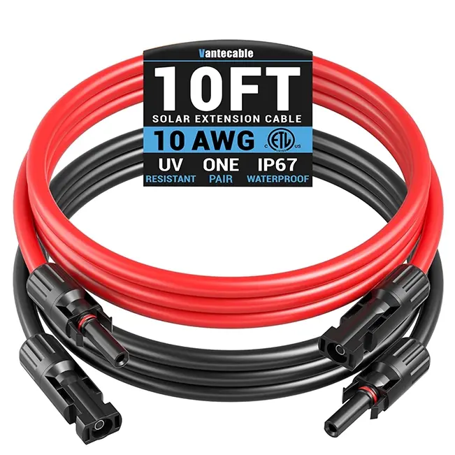 10 AWG Solar Extension Cable with Connectors, Professional Solar Panel Adaptor Kit, ETL Listed, 10-30ft