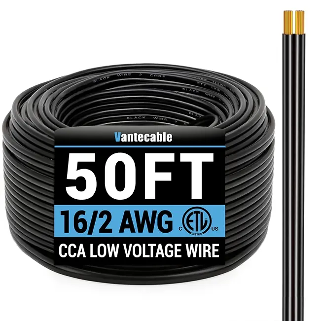 16/2 Gauge Direct Burial Wire, CCA, for LED Lighting Strips, black, ETL Listed, 50-250ft