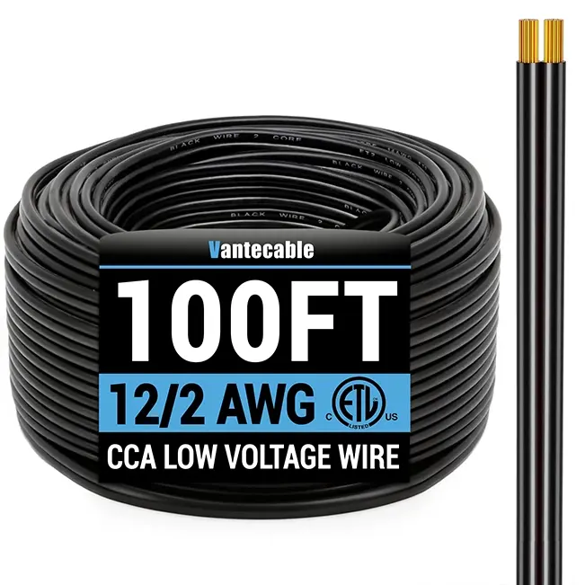 12/2 Gauge Direct Burial Wire, CCA, for LED Lighting Strips, black, ETL Listed, 100-250ft