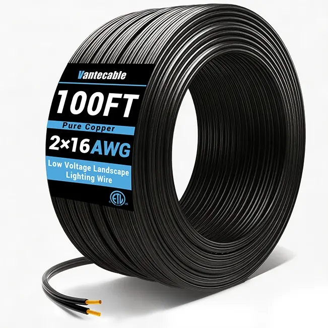 16/2 Gauge Direct Burial Copper Wire, Low Voltage Landscape Lighting, black, ETL Listed, 100-200ft