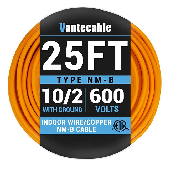 NM-B 10/2 Gauge Electrical Wire with Ground, OFC, 600V, Orange, UL Listed, 25ft-100ft