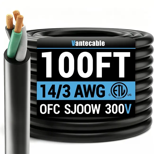 SJOOW Electrical Wire, 14 Gauge, 300V, Bulk Length, ETL Listed, 50-100ft