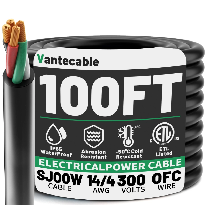 Electric 14/4 SJOOW Bulk Cable-14 Gauge 4 Conductor-Rated for 300V-Vantecable