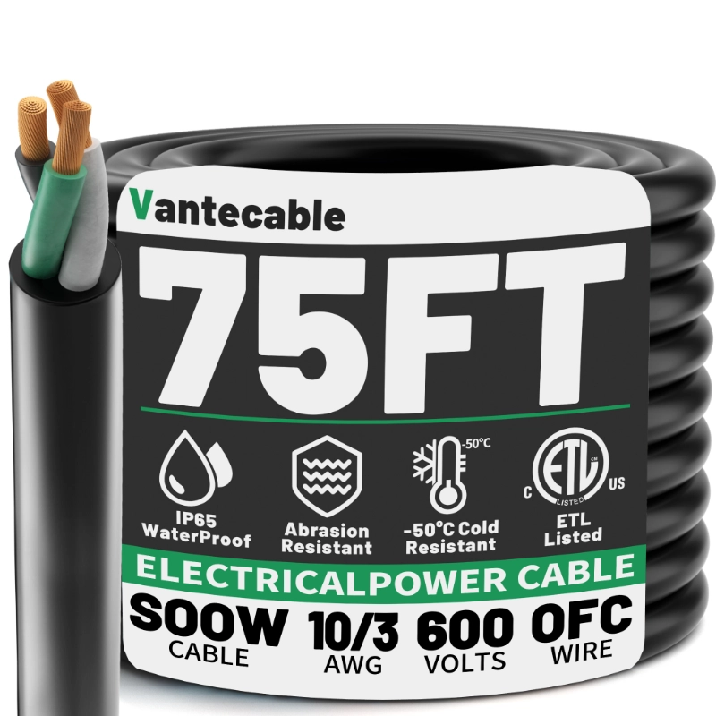 10 Gauge Wire,SOOW Bulk Cable-10 Gauge 3 Conductor-Rated for 600V-Vantecable