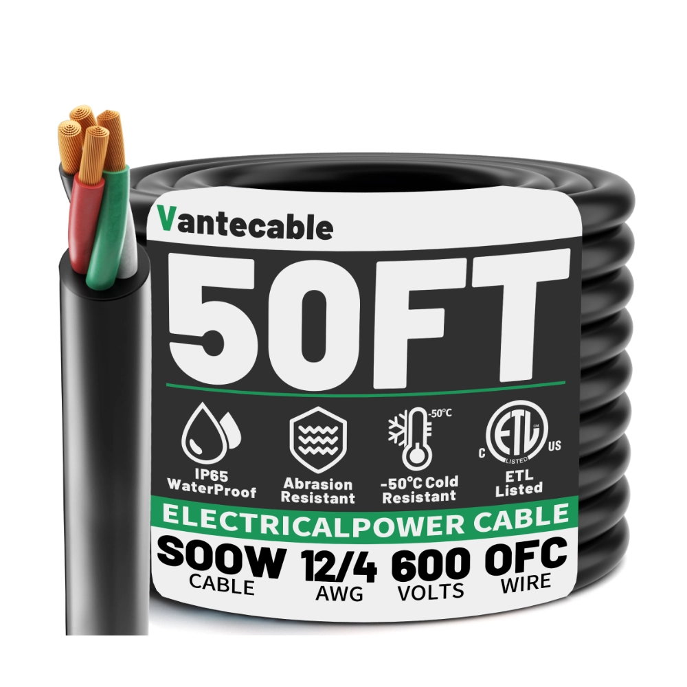 Electric 12/4 SOOW Bulk Cable-12 Gauge 4 Conductor-Rated for 600V