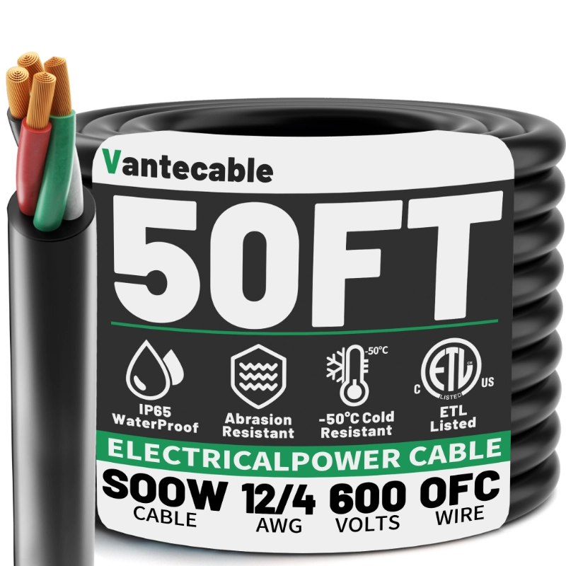Electric 12/4 SOOW Bulk Cable-12 Gauge 4 Conductor-Rated for 600V-Vantecable
