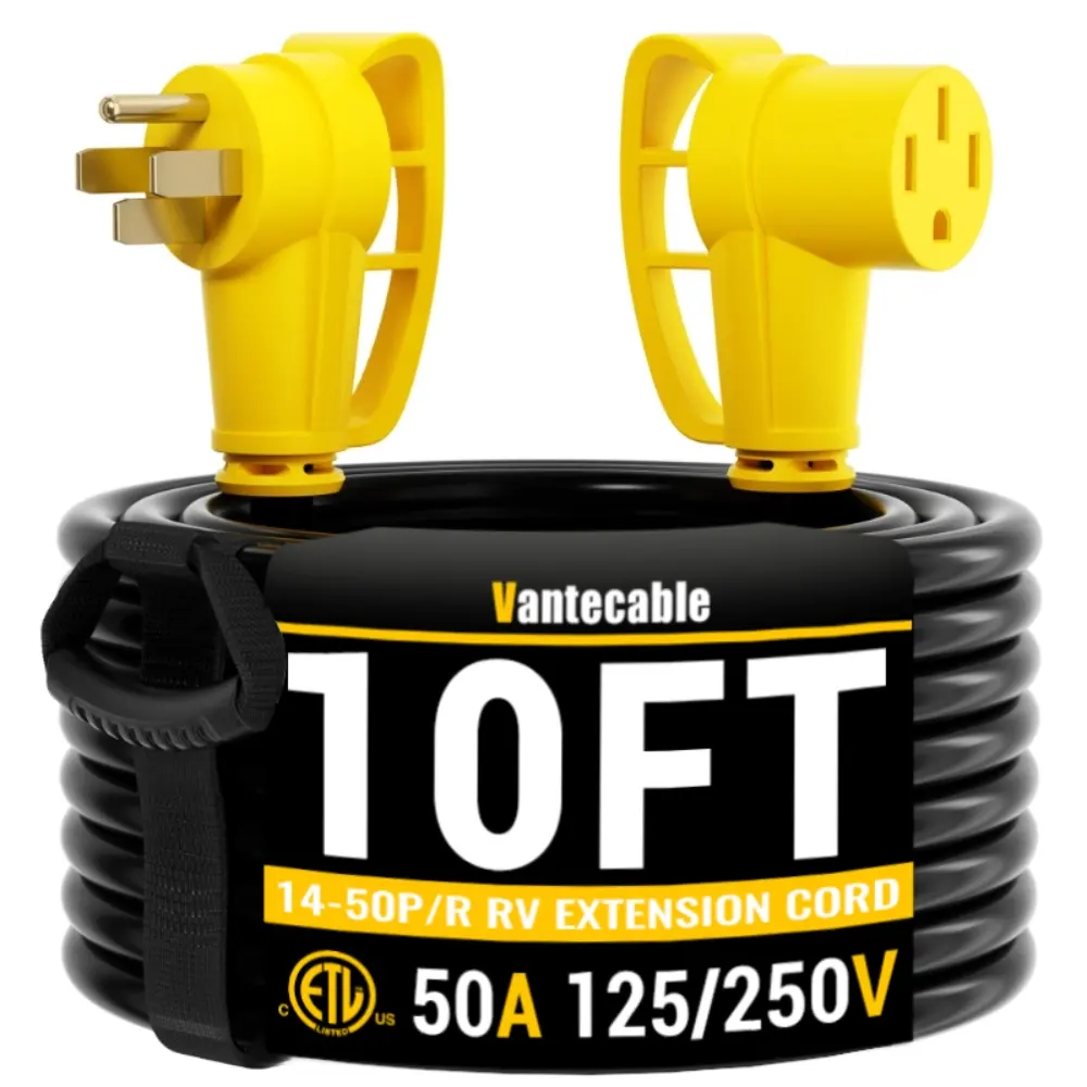 [6ft to 100ft] NEMA 14-50P to NEMA 14-50R 50 Amp RV/EV Extension Cord Outdoor with Grip Handle,yellow,Waterproof,ETL,flexible