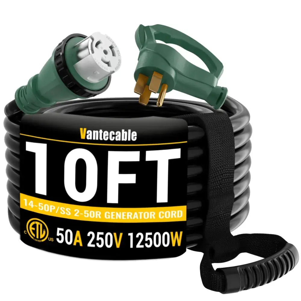 [10ft to 75ft] 6/3+8/1 Gauge 50 Amp Generator & RV Extension Cord, NEMA 14-50P to SS2-50 Twist Lock Heavy Duty Power Cable,black,Waterproof,ETL,flexible