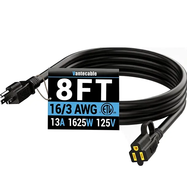 [8ft to 100ft] 16/3 Gauge Black Outdoor Extension Cord, Waterproof Heavy Duty for Landscape Lighting,ETL,flexible