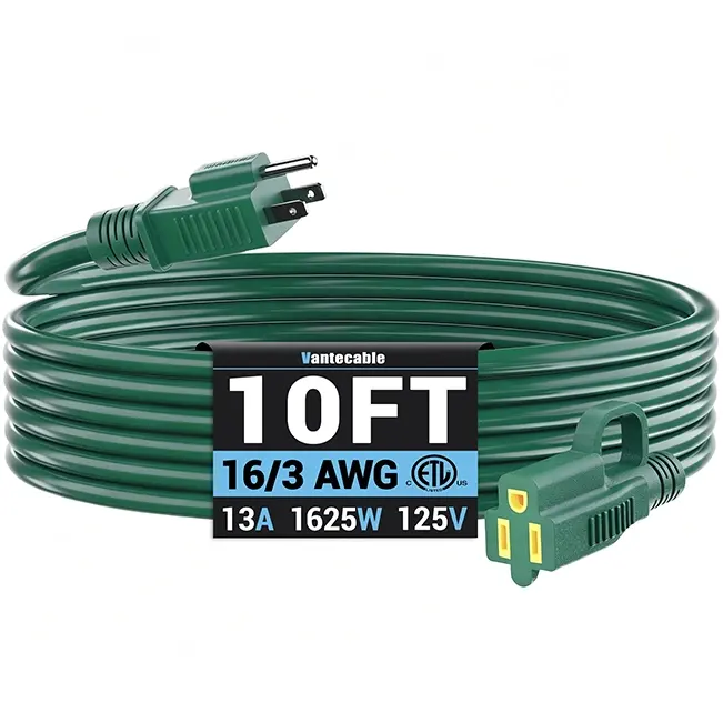 [10ft to 200ft] 16/3 AWG Indoor Outdoor Green Extension Cord,green,Waterproof,ETL,flexible