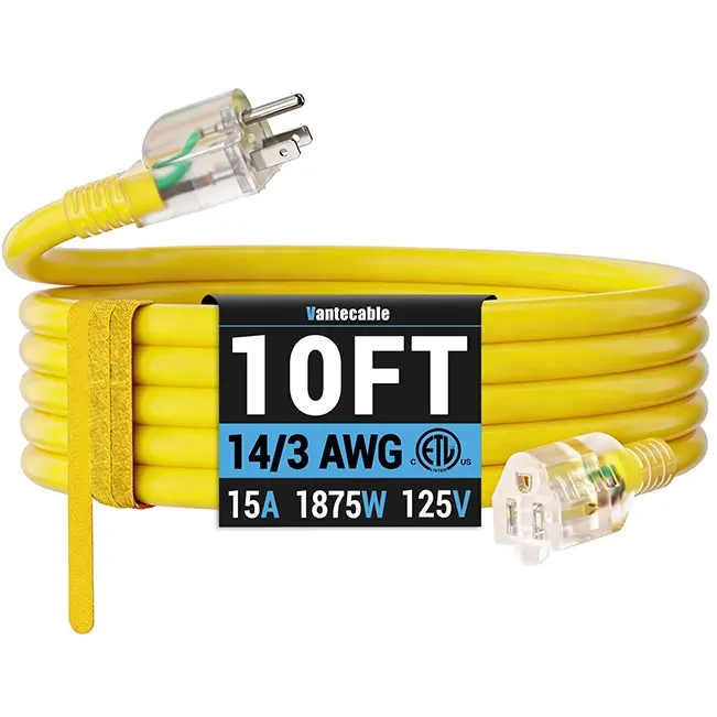 [10ft to 100ft] 14/3 Gauge Heavy Duty Outdoor Extension Cord Waterproof with Lighted,yellow,Waterproof,ETL,flexible