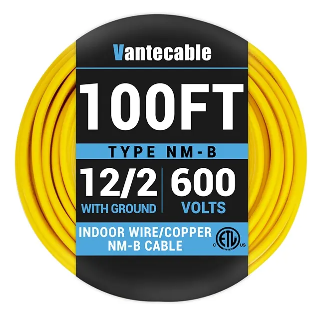 NM-B 12/2 Gauge Electrical Wire with Ground, OFC, 600V, Yellow, UL Listed, 15ft-100ft