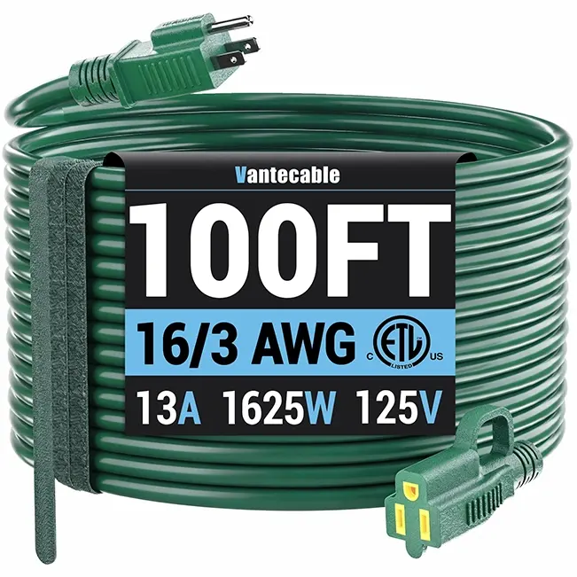 [10ft to 200ft] 16/3 AWG Indoor Outdoor Green Extension Cord,green,Waterproof,ETL,flexible