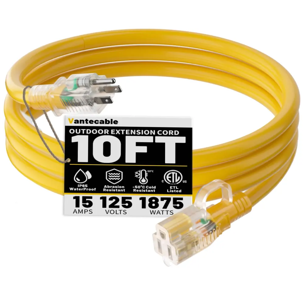 25 ft 14/3 Gauge Heavy Duty Outdoor Extension Cord Waterproof with Lighted-Vantecable