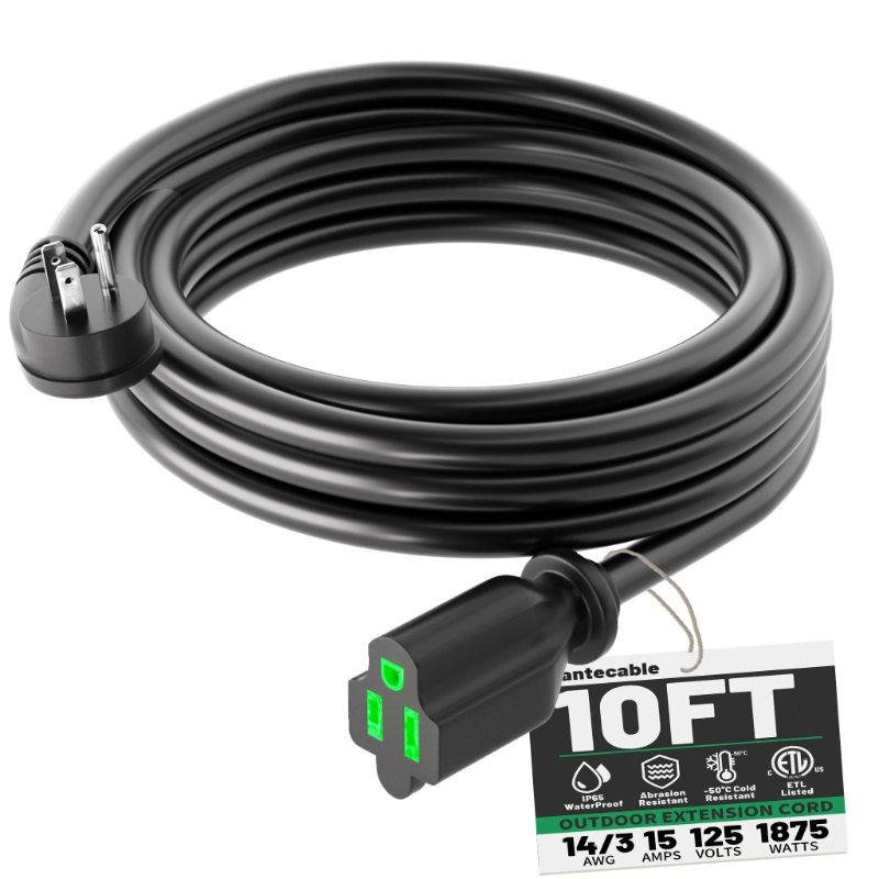 3 Pack 3 Foot Flat Plug Extension Cord Black, 14/3 Gauge Indoor Short Extension Cable-Vantecable