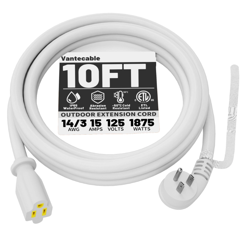 14 Gauge 3 Feet (3 Pack) Flat Plug Extension Cord White Indoor Outdoor-Vantecable