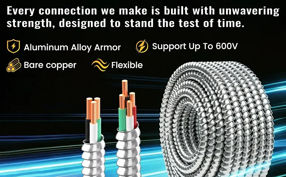 {"default":"10 gauge metal clad MC cable with aluminum alloy armor and solid pure copper conductors."}
