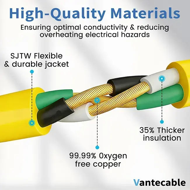 [6ft to 500ft] 12/3 Gauge Heavy Duty Outdoor Extension Cord, with LED Lighted End,yellow,Waterproof,ETL,flexible