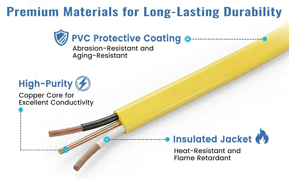 {"default":"Cross-section of Vanteable 12/2 NM-B wire showing high-purity copper core, insulated jacket, and PVC protective coating."}
