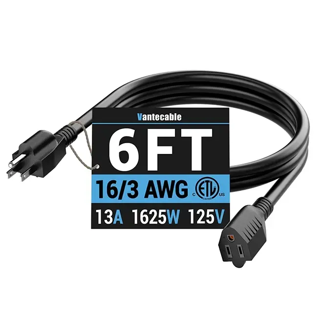 [3ft to 300ft] 16/3 Gauge Indoor Outdoor Extension Cord,balck,Waterproof,ETL,flexible