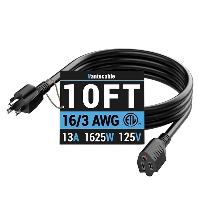 [3ft to 300ft] 16/3 Gauge Indoor Outdoor Extension Cord,balck,Waterproof,ETL,flexible