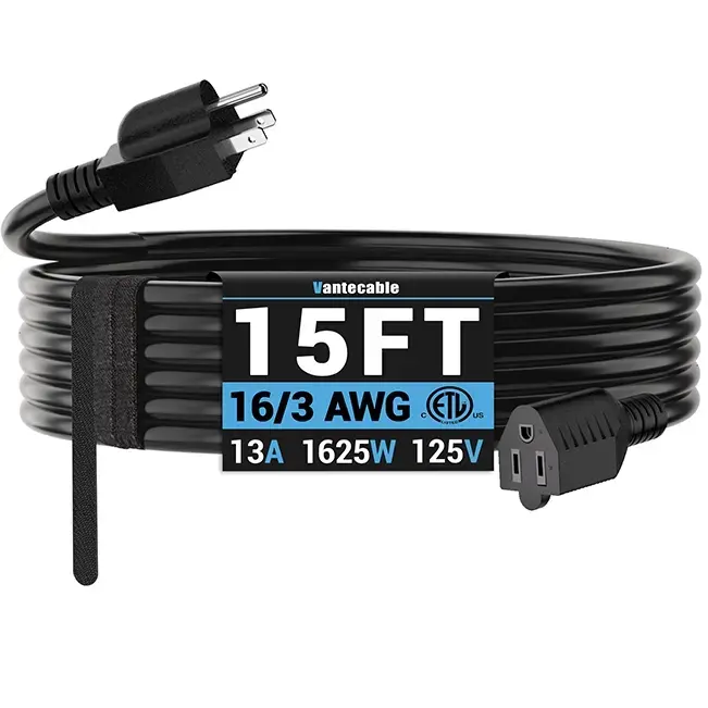 [3ft to 300ft] 16/3 Gauge Indoor Outdoor Extension Cord,balck,Waterproof,ETL,flexible