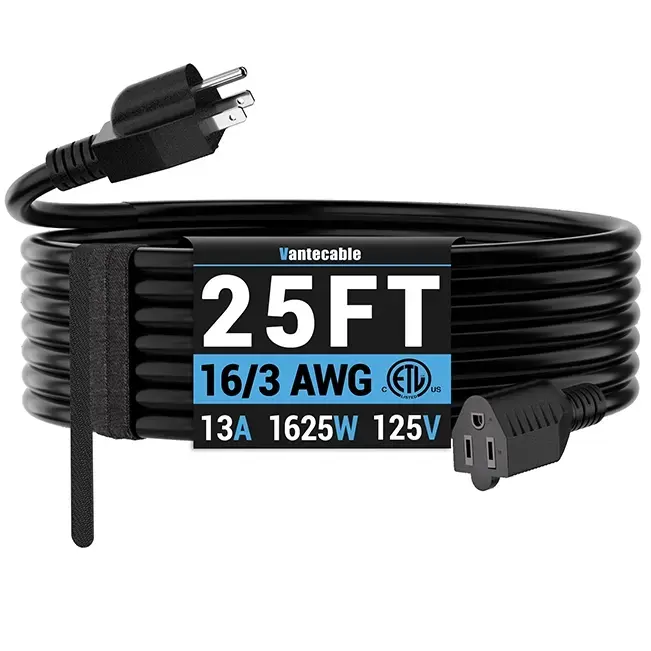 [3ft to 300ft] 16/3 Gauge Indoor Outdoor Extension Cord,balck,Waterproof,ETL,flexible