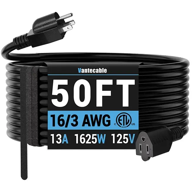 [3ft to 300ft] 16/3 Gauge Indoor Outdoor Extension Cord,balck,Waterproof,ETL,flexible