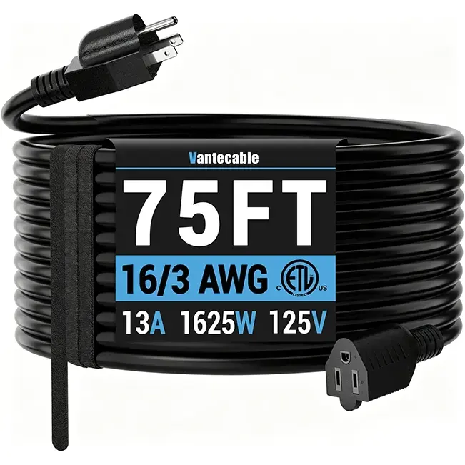 [3ft to 300ft] 16/3 Gauge Indoor Outdoor Extension Cord,balck,Waterproof,ETL,flexible