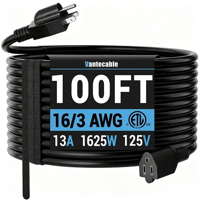 [3ft to 300ft] 16/3 Gauge Indoor Outdoor Extension Cord,balck,Waterproof,ETL,flexible